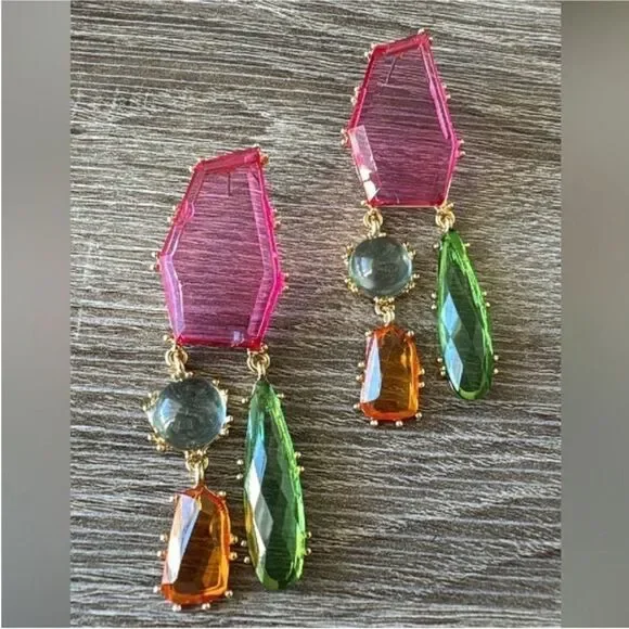 Colorful Geometric Drop Earrings A1327 - Picture 4 of 6